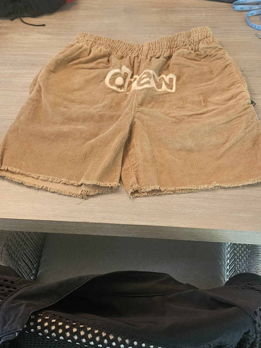 drew house Tan Corduroy Kids Shorts with White 'draw' Logo